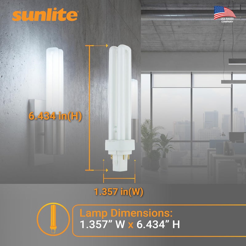 Sunlite مصابيح فلوريسنت مزدوجة على شكل حرف U 18 واط من صنلايت PLD18/E/SP65K/10PK 6500K ضوء النهار مع قاعدة 4 دبابيس G24Q-2 (10 عبوات) - Image 3
